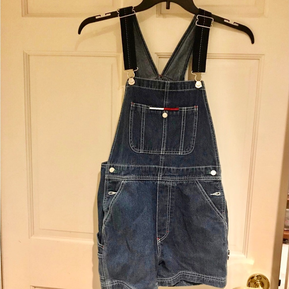 Rare Vintage Tommy Hilfiger Bib Overall Shorts CARPENTER Women Logo